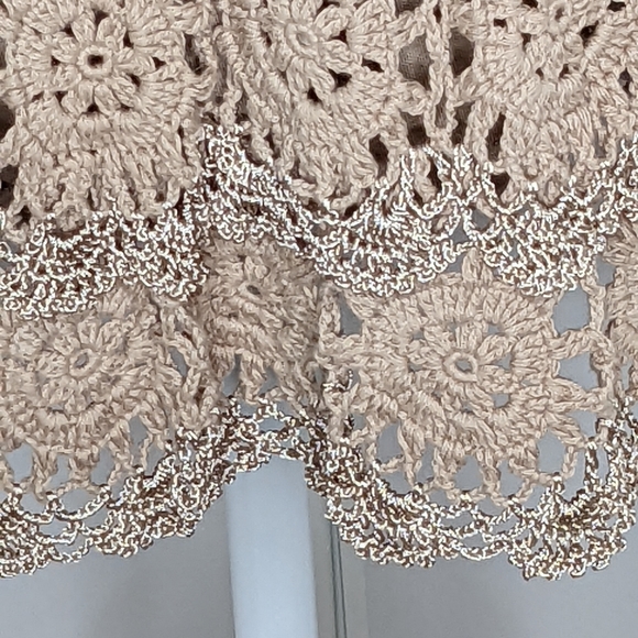 Boston Proper EUC crochet cold shoulder ruffles dress metallic small taupe brown - Picture 7 of 16